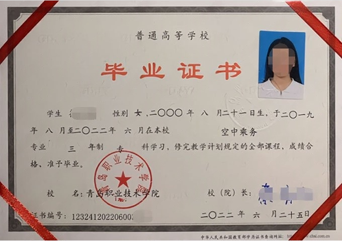 临翔青岛职业技术学院毕业证样本图片